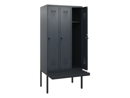 locker met bank,HxBxD 1950x900x815mm,3vak,vak B 300mm,draaigrendel