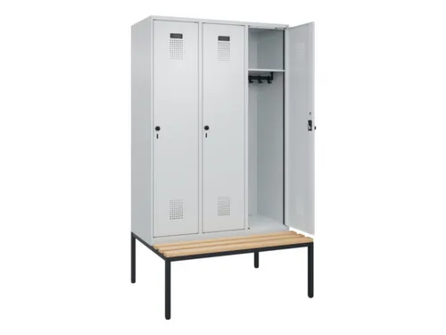 locker met bank,HxBxD 2120x1200x815mm,3vak,vak B 400mm,draaigrendel