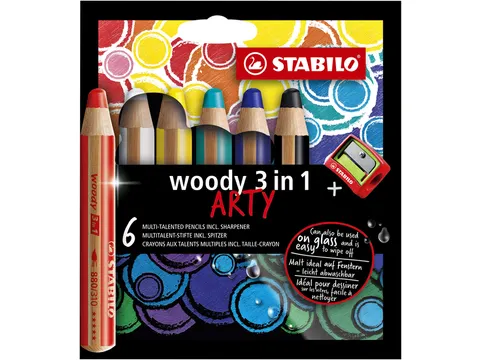 Kleurpotloden STABILO 880 woody 3 in 1 Arty incl puntenslijper ass 6st
