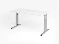 bureau,HxBxD 650-850x1400x670mm,blad wit,C-voet zilverkleurig