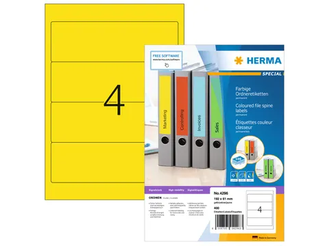 Herma 4296 Rugetiket 192x61mm Geel permanent klevend 400 stuks