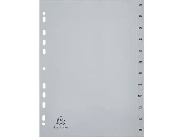 Tabbladen A4 Jan-Dec 12-delig Grijs 11-gaats