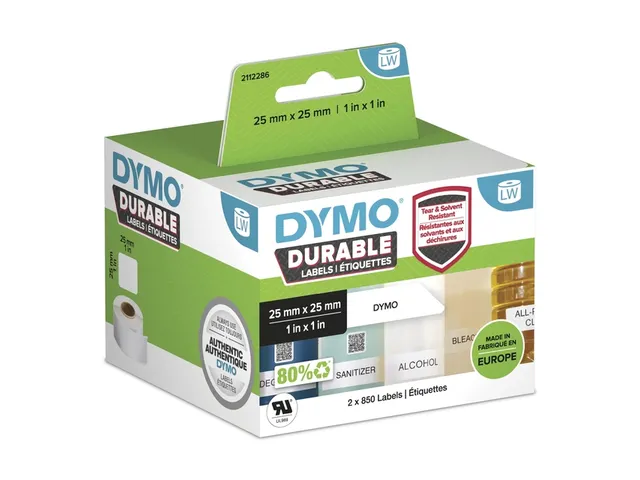Etiket Dymo LabelWriter industrieel 25x25mm 2 rollen á 850 stuks wit