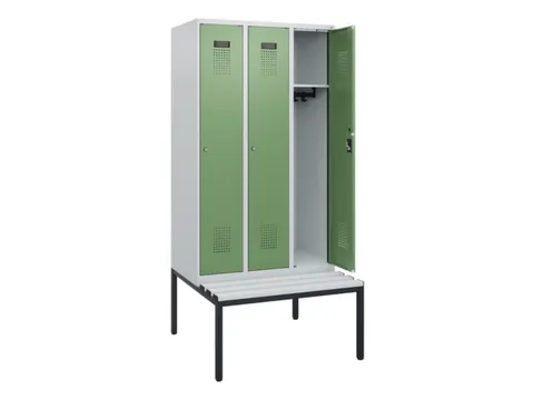 locker met bank,HxBxD 1950x900x815mm,3vak,vak B 300mm,cilinderslot