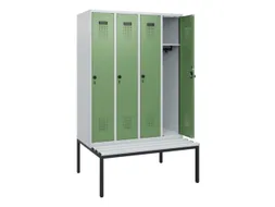 locker met bank,HxBxD 1950x1200x815mm,4vak,vak B 300mm,draaigrendel