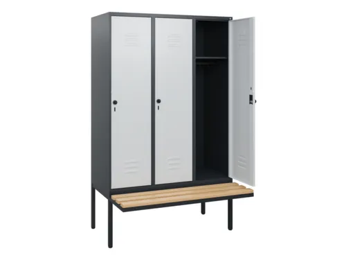 locker met bank,HxBxD 1950x1200x815mm,3vak,vak B 400mm,draaigrendel