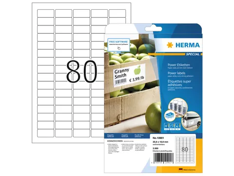 HERMA 10901 Power Etiketten A4 35,6x16,9mm Wit 2000 stuks