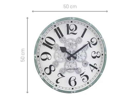 Witte Gear Klok - Grote Wandklok - 50cm - Bewegende tandwielen - "Henr