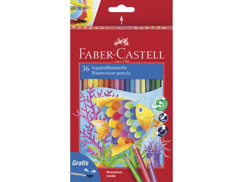 Aquarelpotlood Faber-Castell kinder etui 36 stuks met slijper en pense