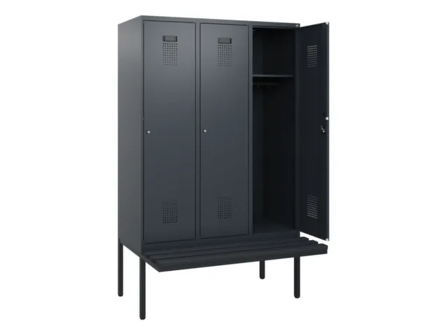 locker met bank,HxBxD 1950x1200x815mm,3vak,vak B 400mm,cilinderslot