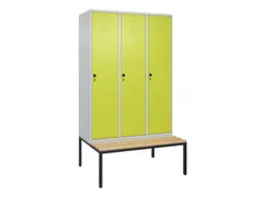 locker met bank,HxBxD 2120x1200x815mm,3vak,vak B 400mm,draaigrendel