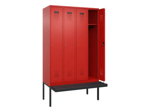 locker met bank,HxBxD 2120x1200x815mm,4vak,vak B 300mm,cilinderslot