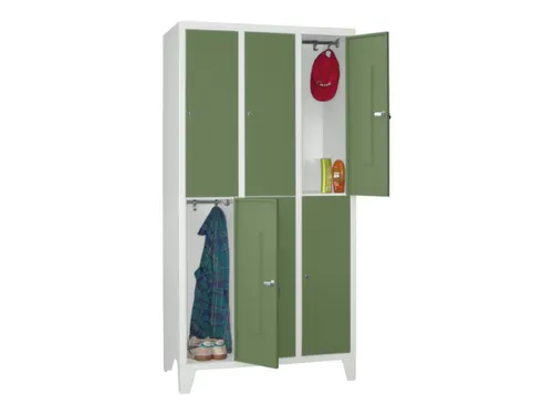 lockerkast,HxBxD 1850x900x500mm,3x2vakken,RAL7035,front RAL6011