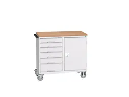 montagetafel 980x1050x600mm multiplexblad 6 laden kast front RAL7035