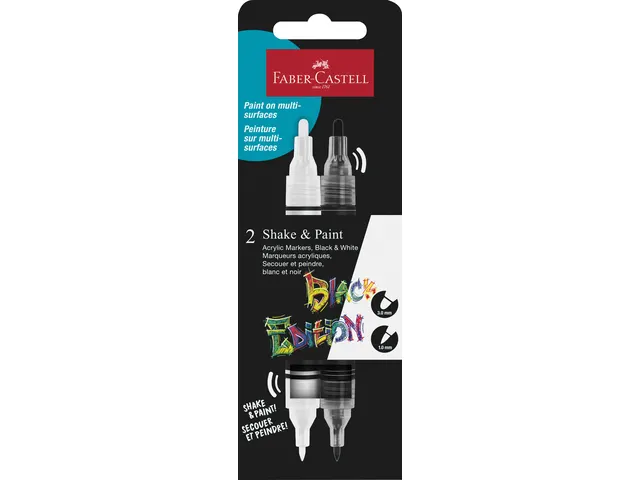 Acrylmarker Faber-Castell Black Edition Shake & Paint 2st. zwart, wit