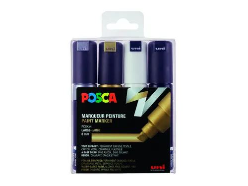 Verfstift Posca PC8K Brede punt 8mm schuin 4 st assorti