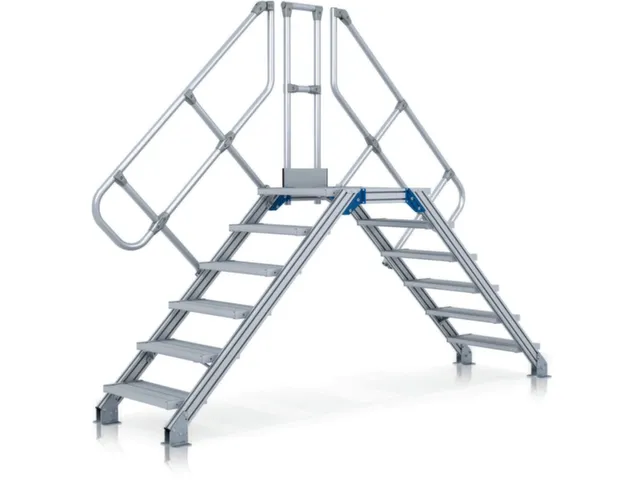 overgang,bordes H 1,29m,2x6treden,trede B 600mm,45° helling,aluminium