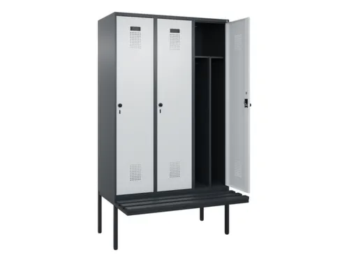 locker met bank,voor scheiding van kleding,HxBxD 2120x1200x815mm,3vak