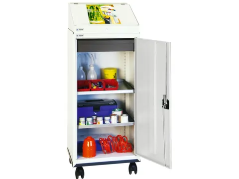 Materiaalkast 1310x500x500mm 2legborden Uitschuifbaar 1 Dolly Ral7035