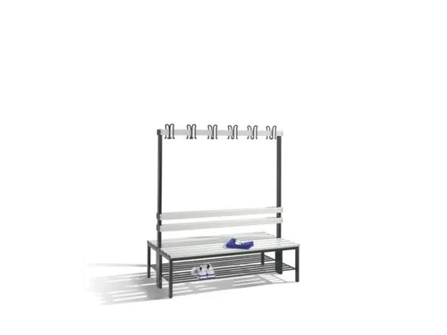 Omkleedbank 1500 mm Pvc-Zitlat Dubbel Hakenlijst Schoenenrek Ral7021
