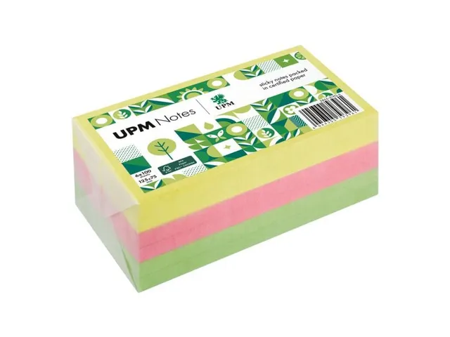UPM notes 125x75 assorti pak 6x 100 vel geel, roze, groen