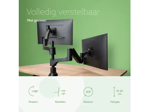 Dubbele Monitorarm R-Go-Tools Caparo 4 gasveer 2 beeldschermen Zwart