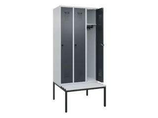 locker met bank,HxBxD 2120x900x815mm,3vak,vak B 300mm,draaigrendel - 1