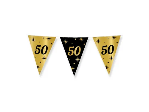 Slinger Folie vlaggen Party Flag Foil '50' Goud-Zwart 30cmx10m