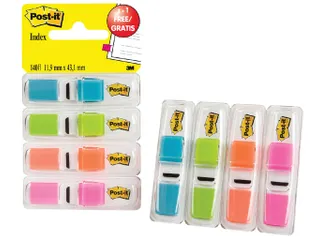 Indextabs 3M Post-it 6834 11.9mmx43.1mm helder 3+1 gratis assorti - 1