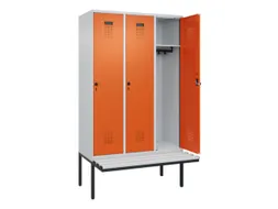 locker met bank,HxBxD 2120x1200x815mm,3vak,vak B 400mm,draaigrendel