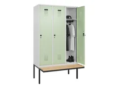 locker met bank,HxBxD 2120x1200x815mm,3vak,vak B 400mm,draaigrendel