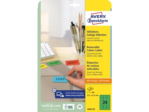 Avery Zweckform Gekleurde Afneembare Etiketten 63.5x33.9mm Groen