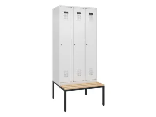 locker met bank,HxBxD 2120x900x815mm,3vak,vak B 300mm,cilinderslot - 2