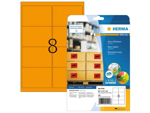 HERMA 5145 Gekleurde etiketten A4 99,1x67,7mm Neon Oranje 160 stuks