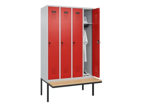 locker met bank,HxBxD 2120x1200x815mm,4vak,vak B 300mm,draaigrendel