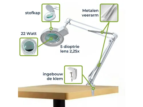 Loeplamp Met Vergrootglas 5 Dioptrie 22w Wit
