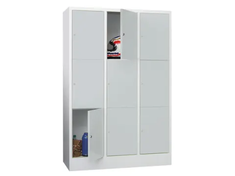 lockerkast,HxBxD 1850x1200x500mm,3x3vakken,RAL7035,front RAL5012