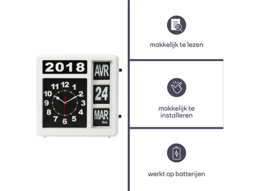 Flipover Wandklok Met Kalender 31x31cm Frans