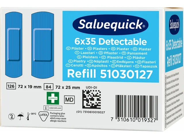 Pleisters Salvequick blauw detectabel refill 35 Stuks