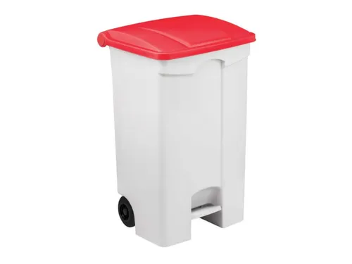 Contitop,mobiele afvalbak met pedaal 90L wit/rood/VE:3