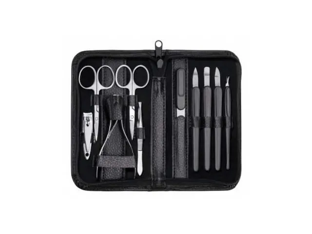 Manicureset Clauss 10-delig in zwart lederen etui relatiegeschenk