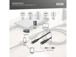 USB Type-C verlengkabel Type C St/Bu 2m 3A 480MB Versie 2.0 Zwart - 11