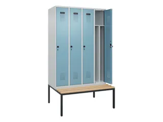 locker met bank,voor scheiding van kleding,HxBxD 2120x1200x815mm,4vak - 1