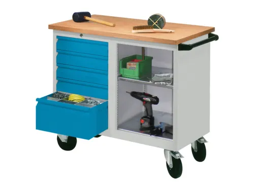 Werkplaatswagen 5 Laden 400kg Staalplaat Ral7035 Front Ral5012
