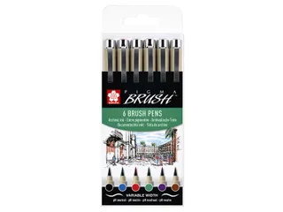 Brushpen Sakura Pigma Brush set à 6 stuks zwart - 1