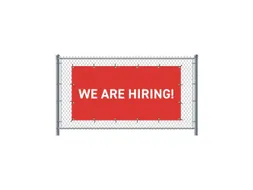 Hekwerkbanner 200x100 cm Rood met Engelse Print WE ARE HIRING
