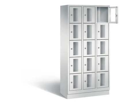 Lockerkast 1800x900x500mm 3x5 vakken Cilinderslot, Sokkel, RAL7035