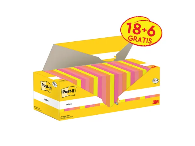 Notes 3M Post-it 654-COL 76x76mm couleurs assorti lot promo