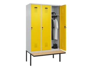 locker met bank,HxBxD 2120x1200x815mm,3vak,vak B 400mm,draaigrendel - 1