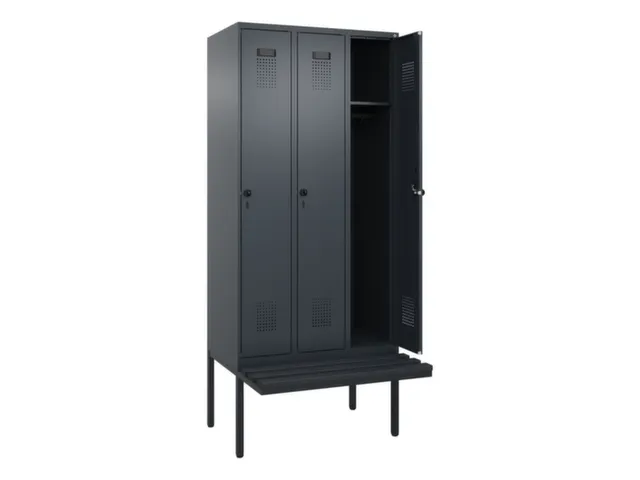 locker met bank,HxBxD 2120x900x815mm,3vak,vak B 300mm,draaigrendel